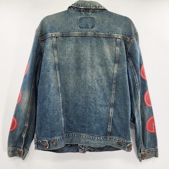 LIZI PHOENIX Old Navy Custom Hand-painted Blue Jean Trucker Jacket Men's Size L - Picture 2 of 11